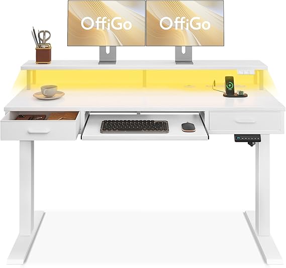 OffiGo Electric Standing Desk with Drawers & Keyboard Tray - Candleholm