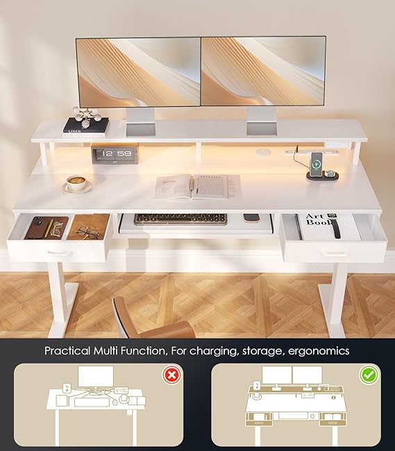 OffiGo Electric Standing Desk with Drawers & Keyboard Tray - Candleholm