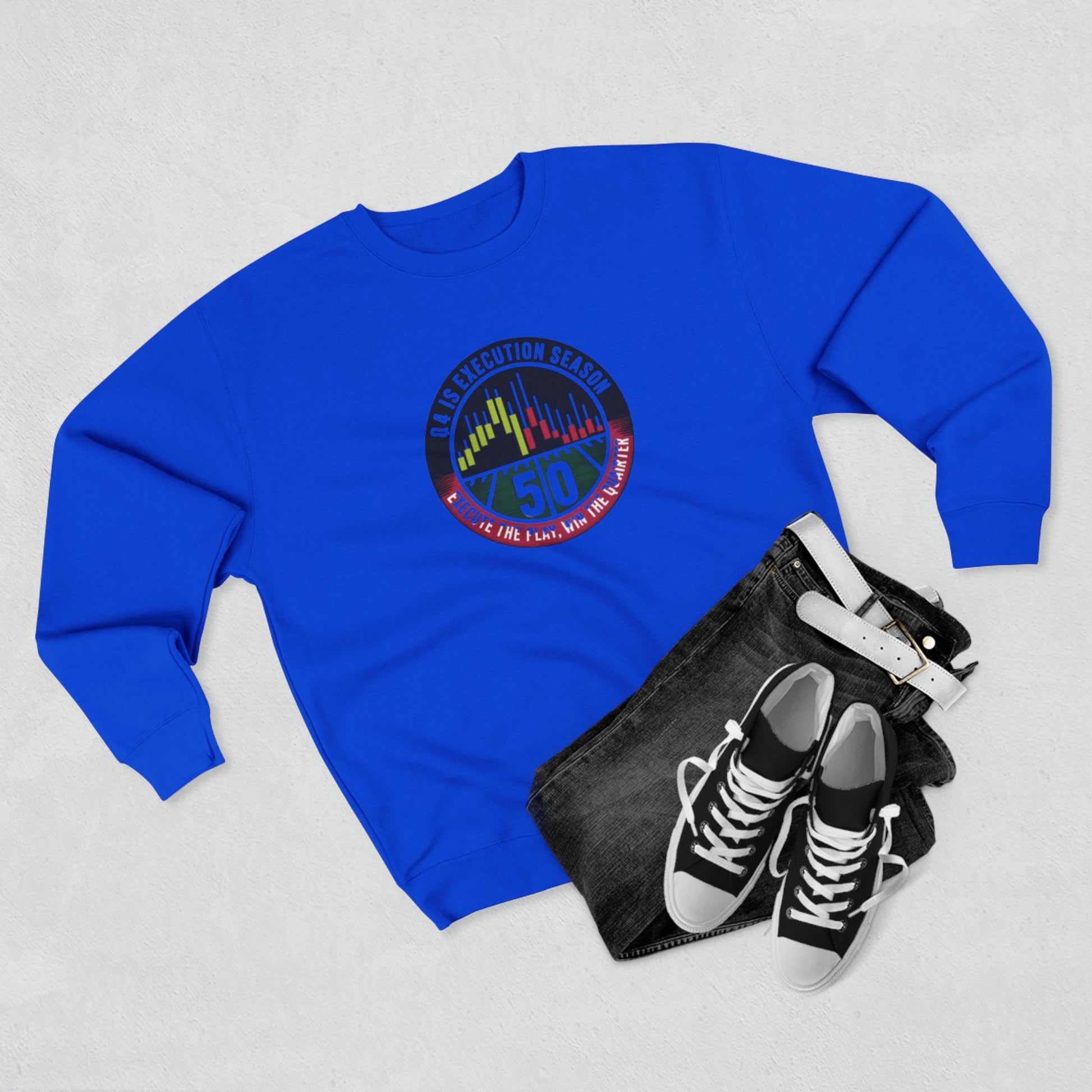 Q4 Execution Season Unisex Crewneck Sweatshirt - Trading Charts Gridiron Design - Candleholm