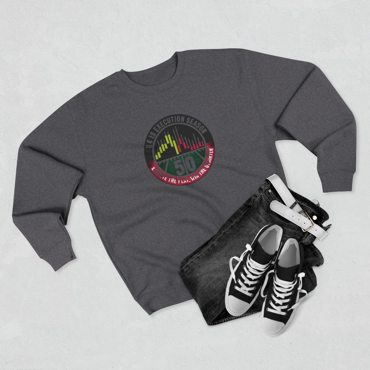 Q4 Execution Season Unisex Crewneck Sweatshirt - Trading Charts Gridiron Design - Candleholm