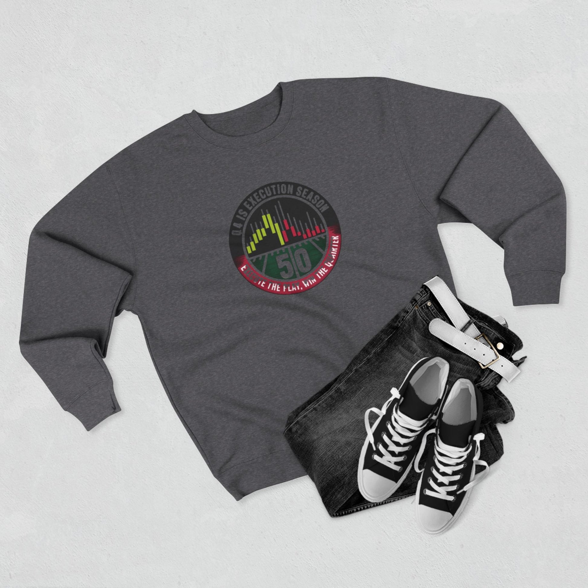 Q4 Execution Season Unisex Crewneck Sweatshirt - Trading Charts Gridiron Design - Candleholm