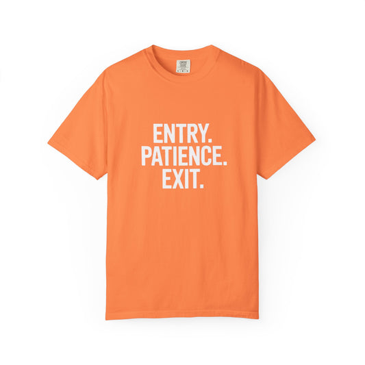 Entry. Patience. Exit. Minimalist Tee Vintage-Inspired Tee, Casual Summer Shirt, Unisex Graphic Tee, Everyday Style Top, Gift for Him/Her - Candleholm