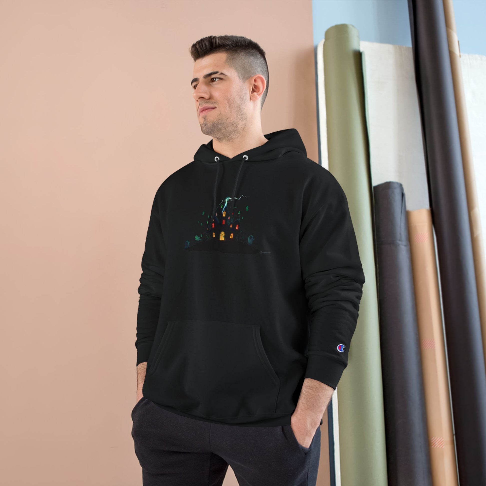 Haunted Chart – Ghosts of the Market  Champion Hoodie, Cozy Sweatshirt, Perfect for Fall, Halloween, Bonfire Nights, Unique Gift for Nature Lovers - Candleholm