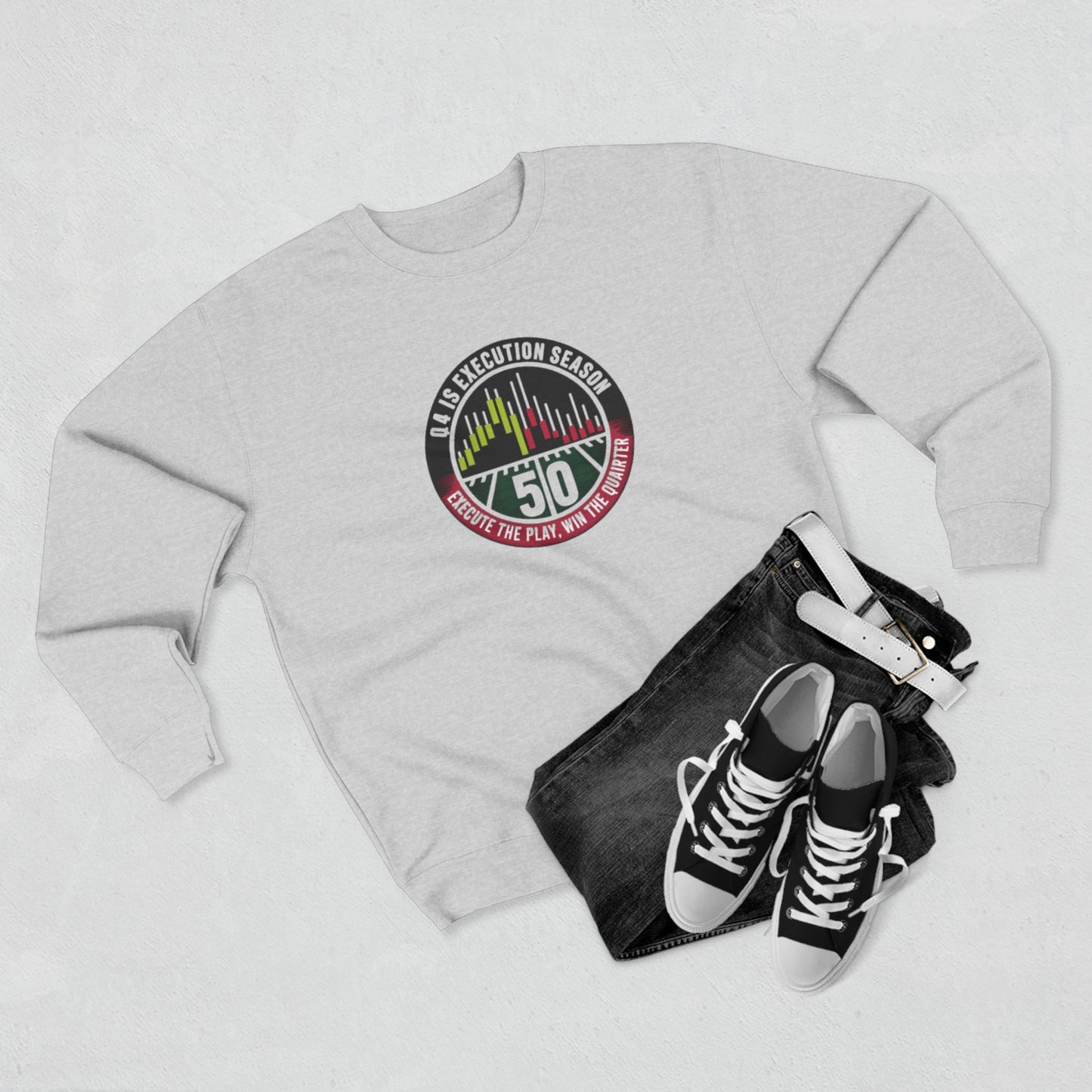 Q4 Execution Season Unisex Crewneck Sweatshirt - Trading Charts Gridiron Design - Candleholm