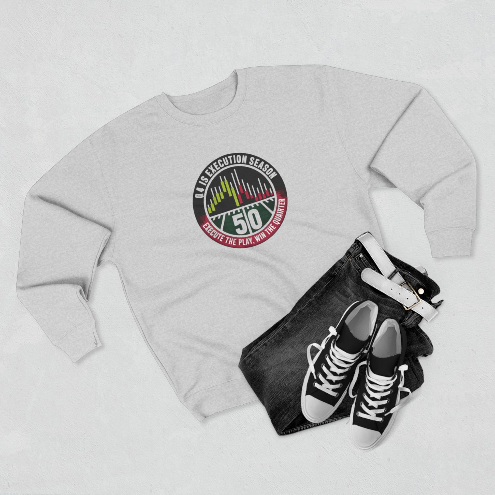 Q4 Execution Season Unisex Crewneck Sweatshirt - Trading Charts Gridiron Design - Candleholm