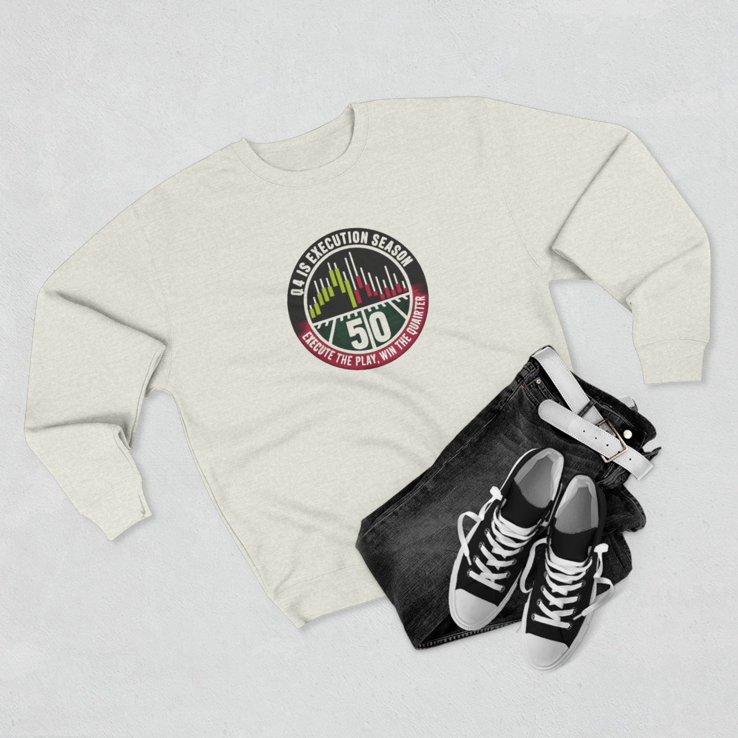 Q4 Execution Season Unisex Crewneck Sweatshirt - Trading Charts Gridiron Design - Candleholm