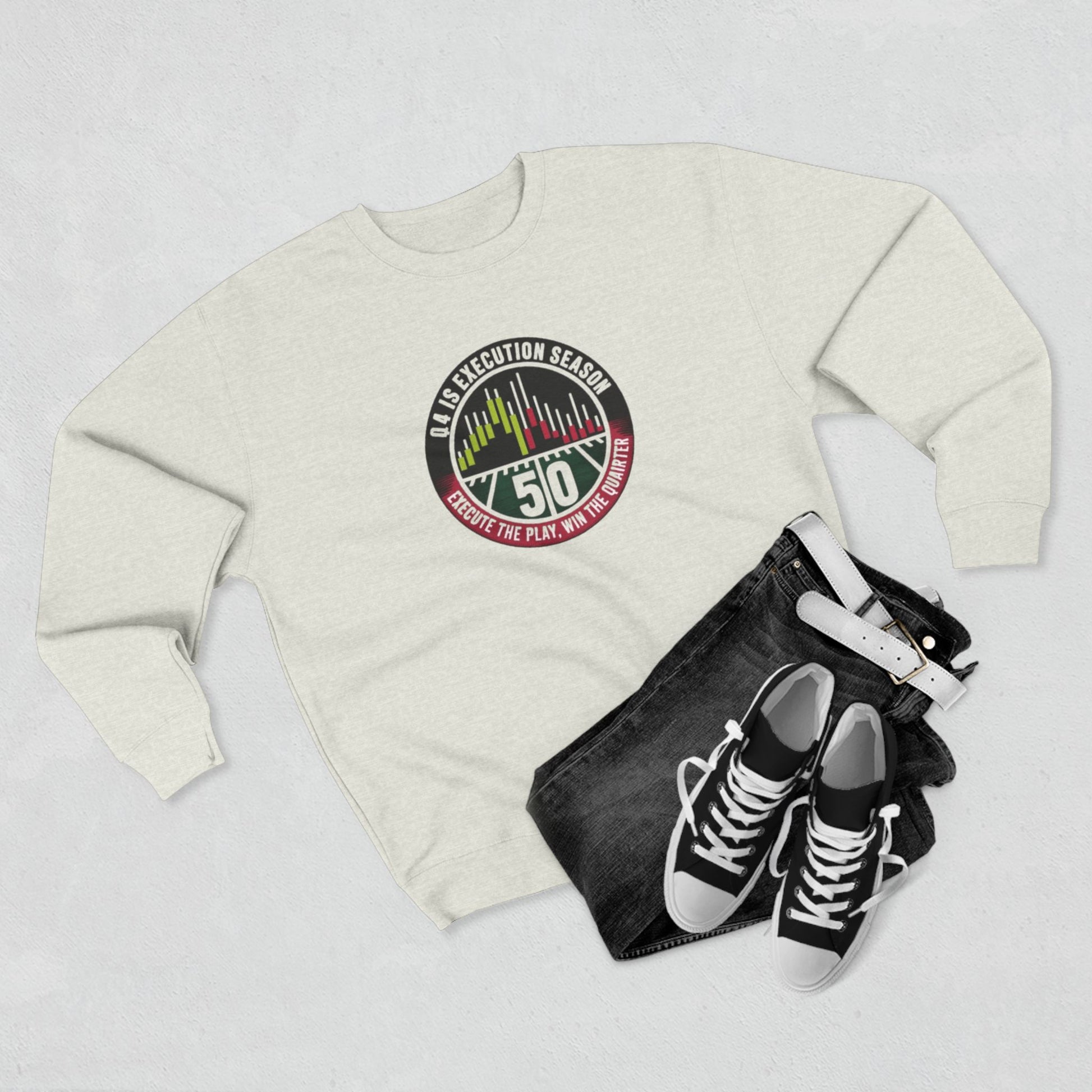 Q4 Execution Season Unisex Crewneck Sweatshirt - Trading Charts Gridiron Design - Candleholm