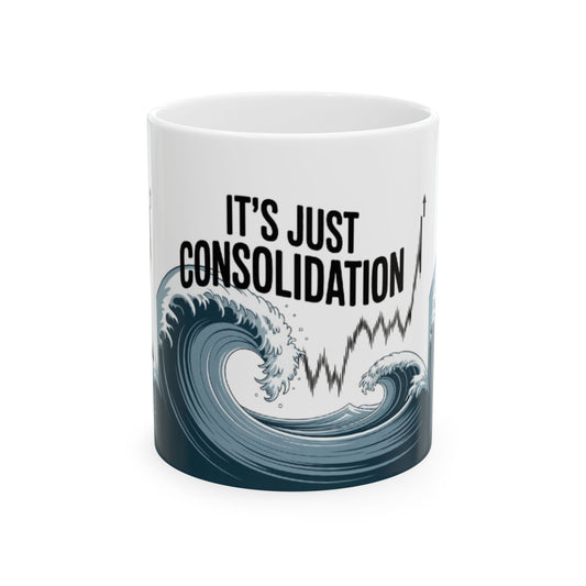 Motivational trading mug next to stock market book on desk with laptop and charts