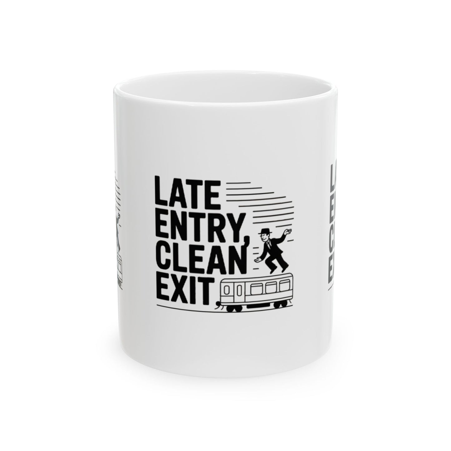 Motivational trading mug next to stock market book on desk with laptop and charts