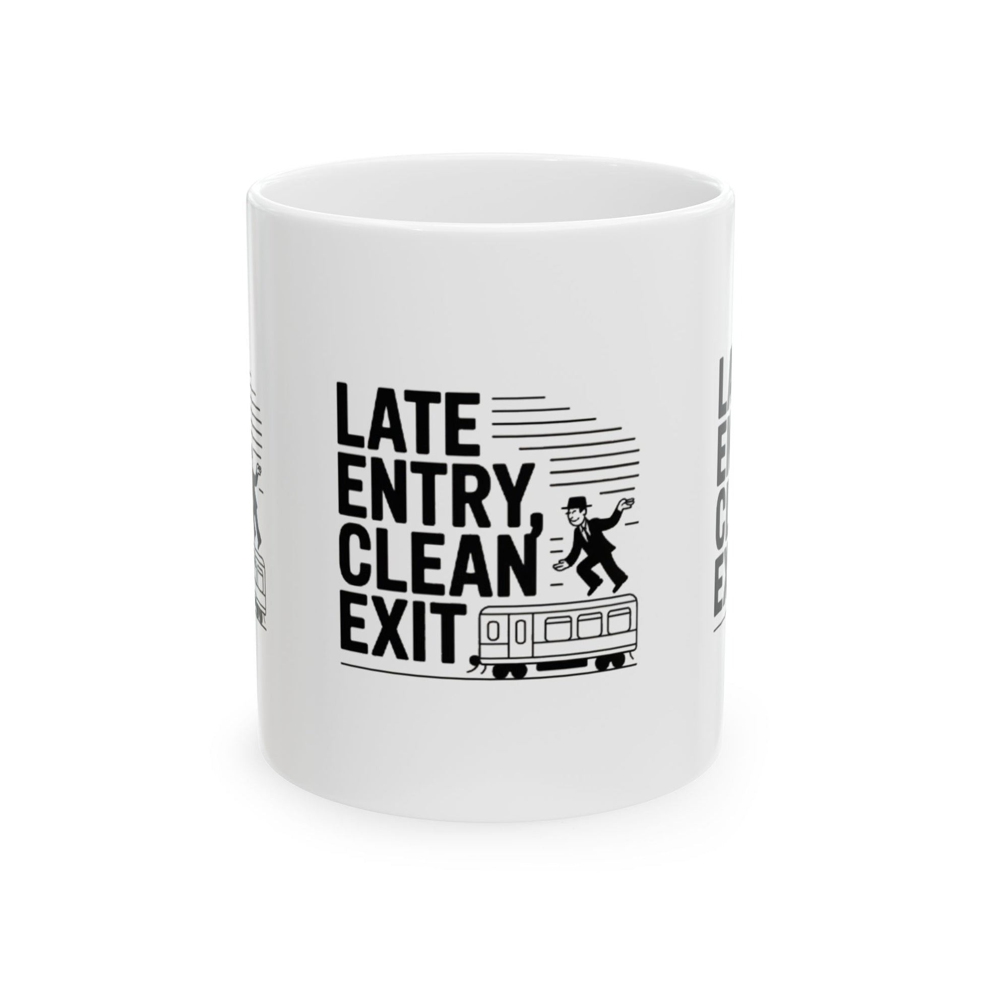 Motivational trading mug next to stock market book on desk with laptop and charts